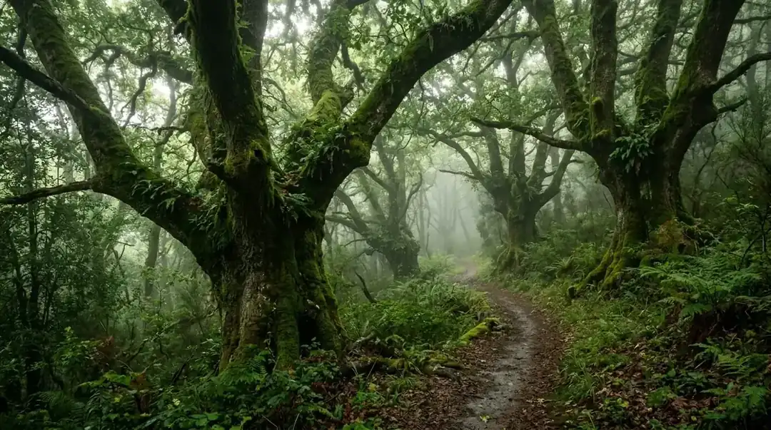 Interior del robledal de Muniellos con niebla, Cangas del Narcea